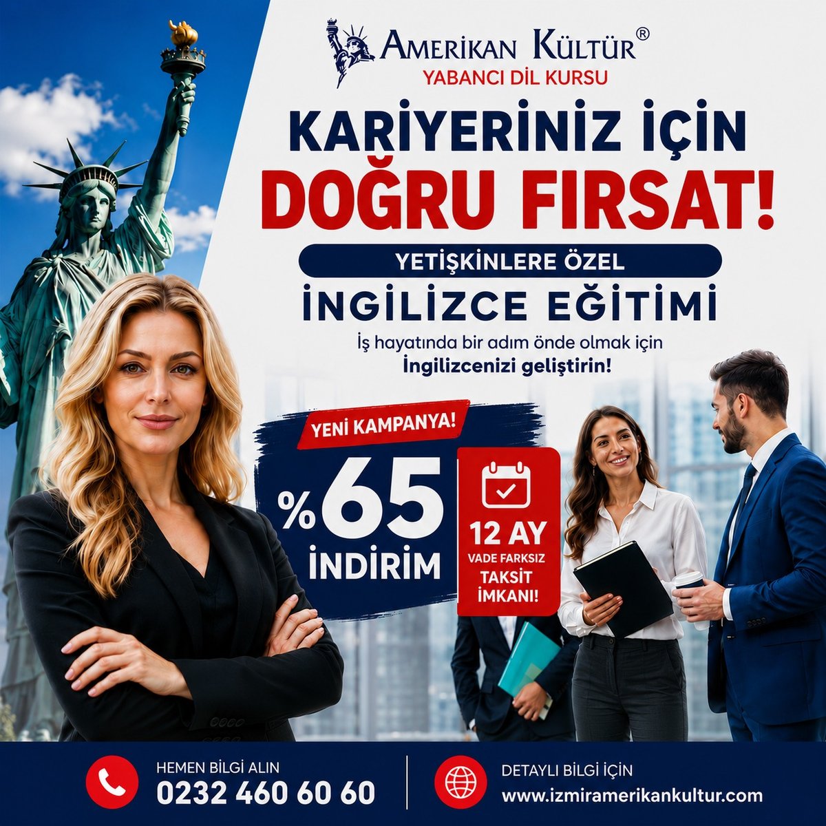 Yetişkinlere özel İngilizce eğitimi — yeni kampanya: %65 indirim, 12 ay vade farksız taksit imkânı